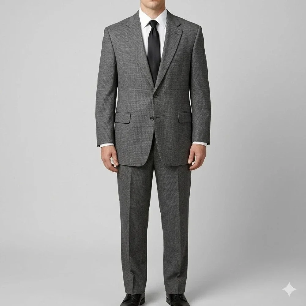 Jos. A. Bank 100% Wool Two-Button‎ Suit Set 43R 37W Micro-Pattern Gray